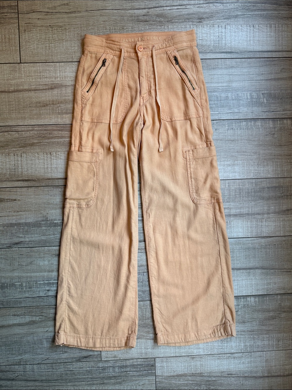 AE Wide Leg Cargo Pants Linen Blend Peach Size 0